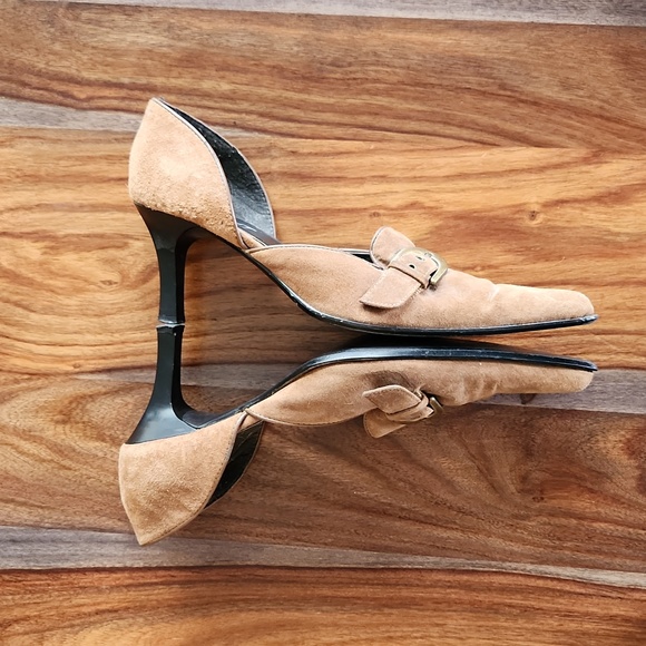 Sexy Suede Buckle Heels, Size 38, (8), Brass Buckles, Pointed, Cute - Picture 4 of 8
